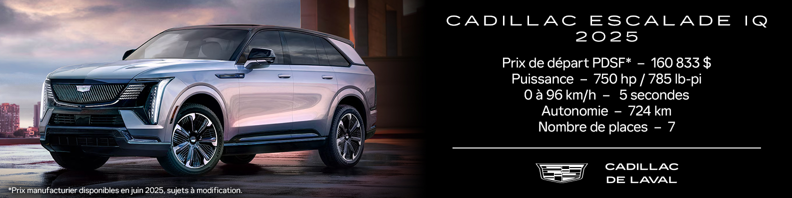Infographies Cadillac Escalade IQ 2025.