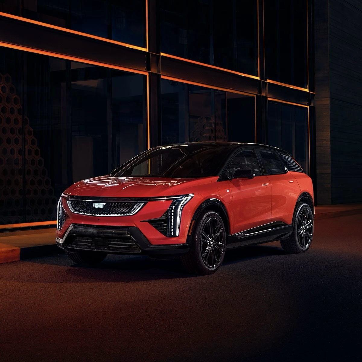 The Cadillac Optiq 2025 parked overnight in the city.