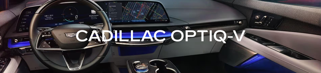 Cadillac OPTIQ-V interior with steering wheel and digital displays